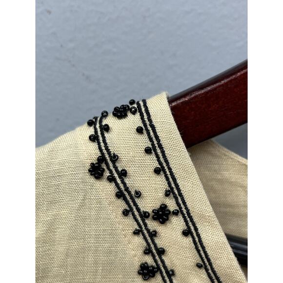 EDWARD Irish Linen Tan Embroidered Top Blouse Tunic 3/4 Sleeves Small‎ Petite - Picture 4 of 7